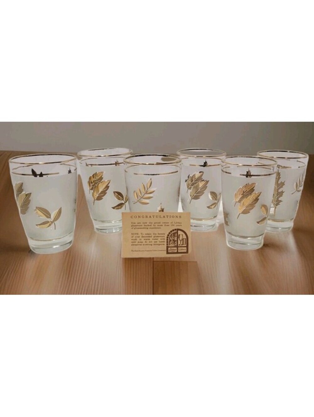 Vintage 4-3/4" Libbey Glasses 10 oz Frosted Golden Foliage - Lot of 6